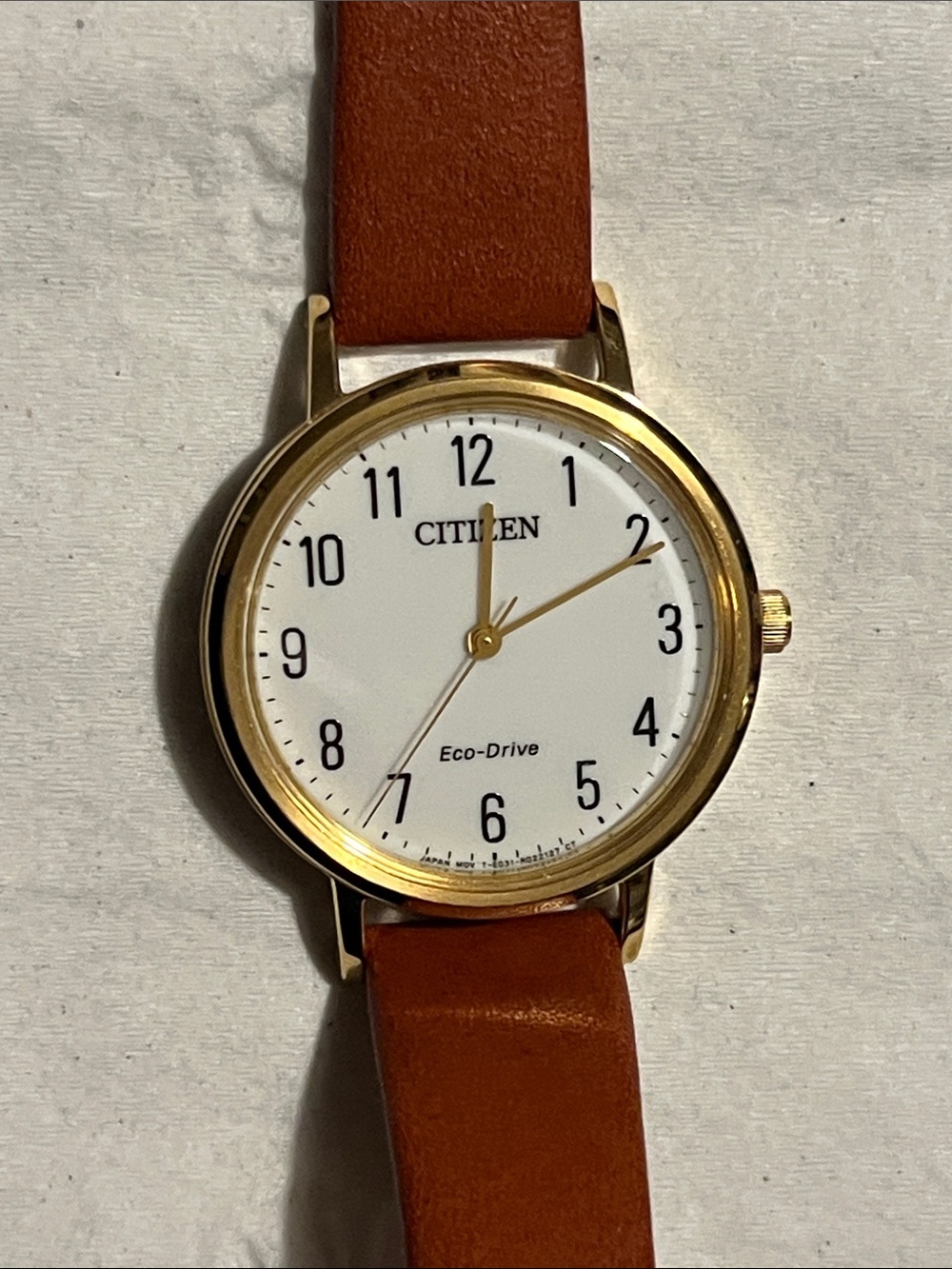 Citizen Brown Leather Strap Watch with Gold Case Eco-Drive